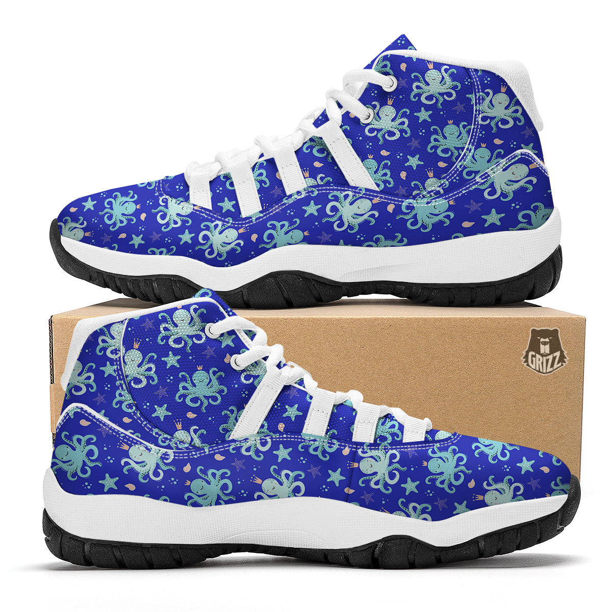 Octopus Cute Print Pattern White Bball Shoes-grizzshop