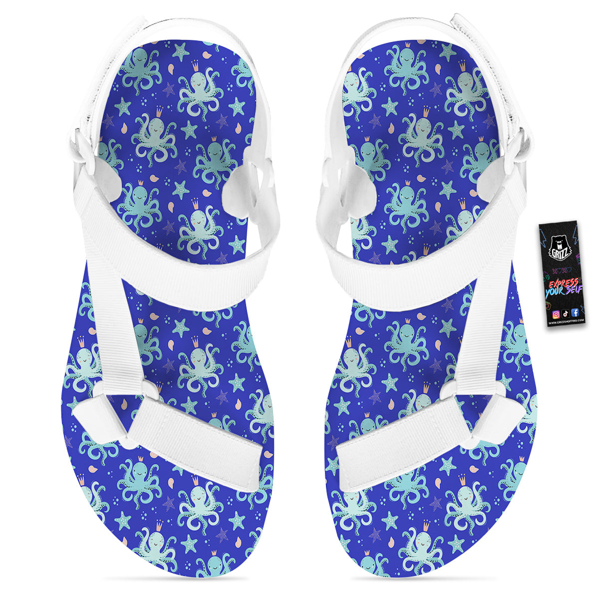 Octopus Cute Print Pattern White Open Toe Sandals-grizzshop