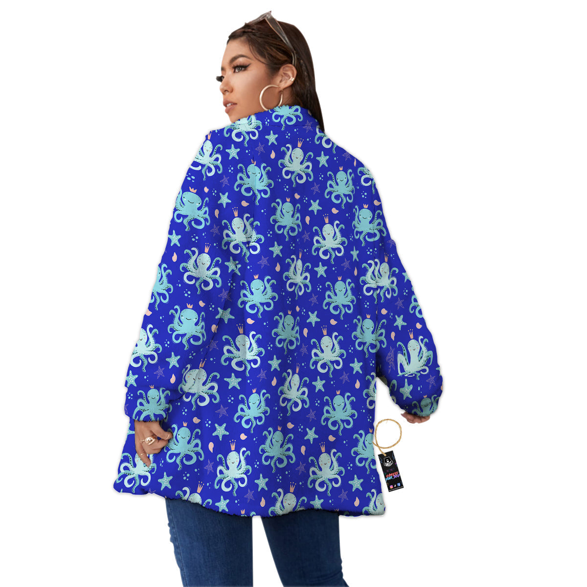 Octopus Cute Print Pattern Women's Sherpa Jacket-grizzshop