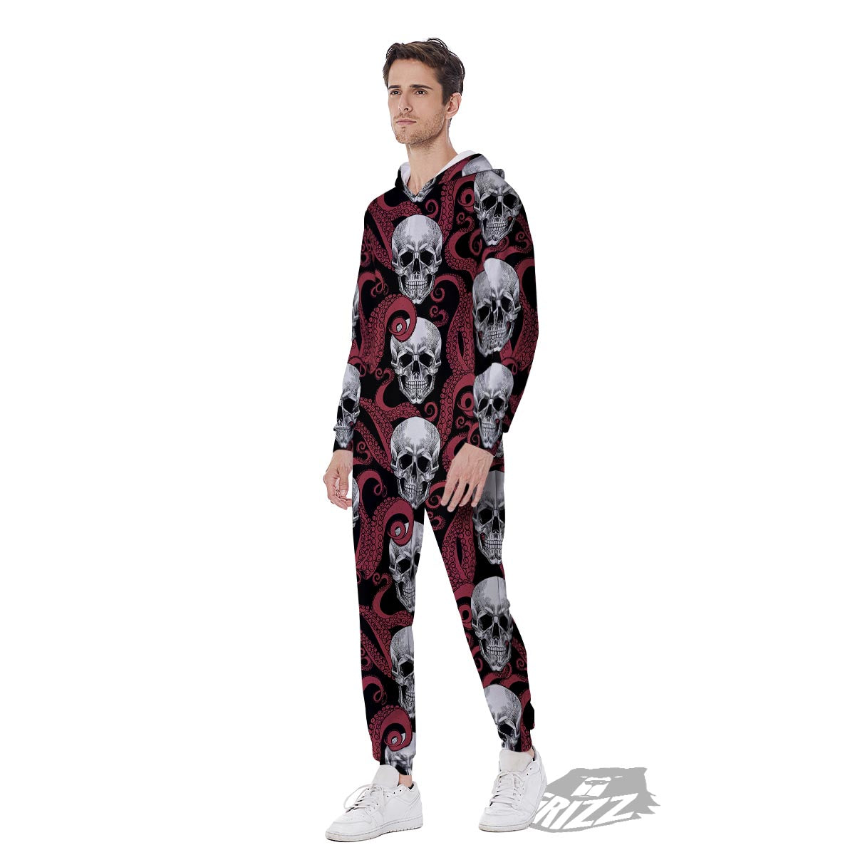 Octopus Skull Red Print Pattern Men's Jumpsuit-grizzshop