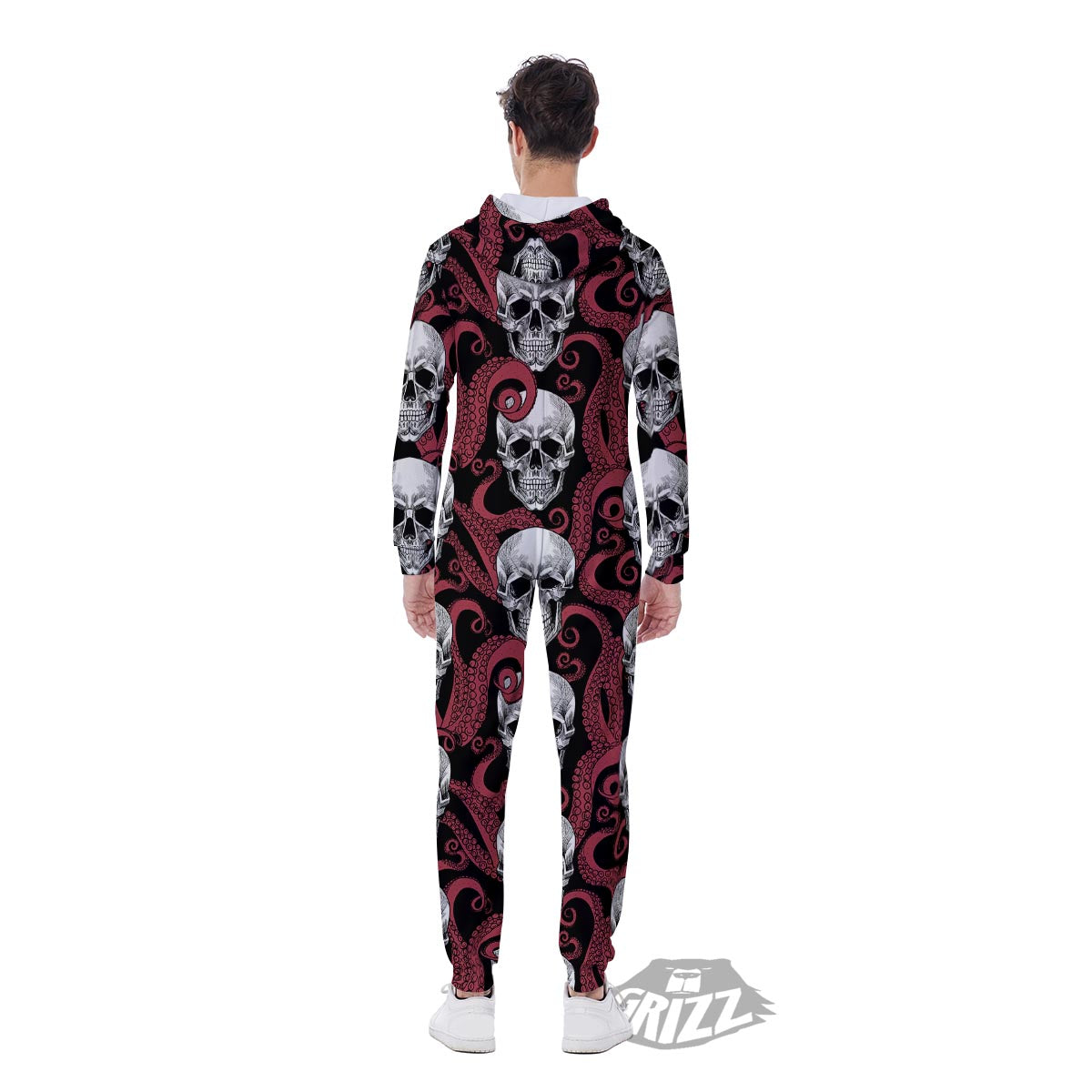 Octopus Skull Red Print Pattern Men's Jumpsuit-grizzshop