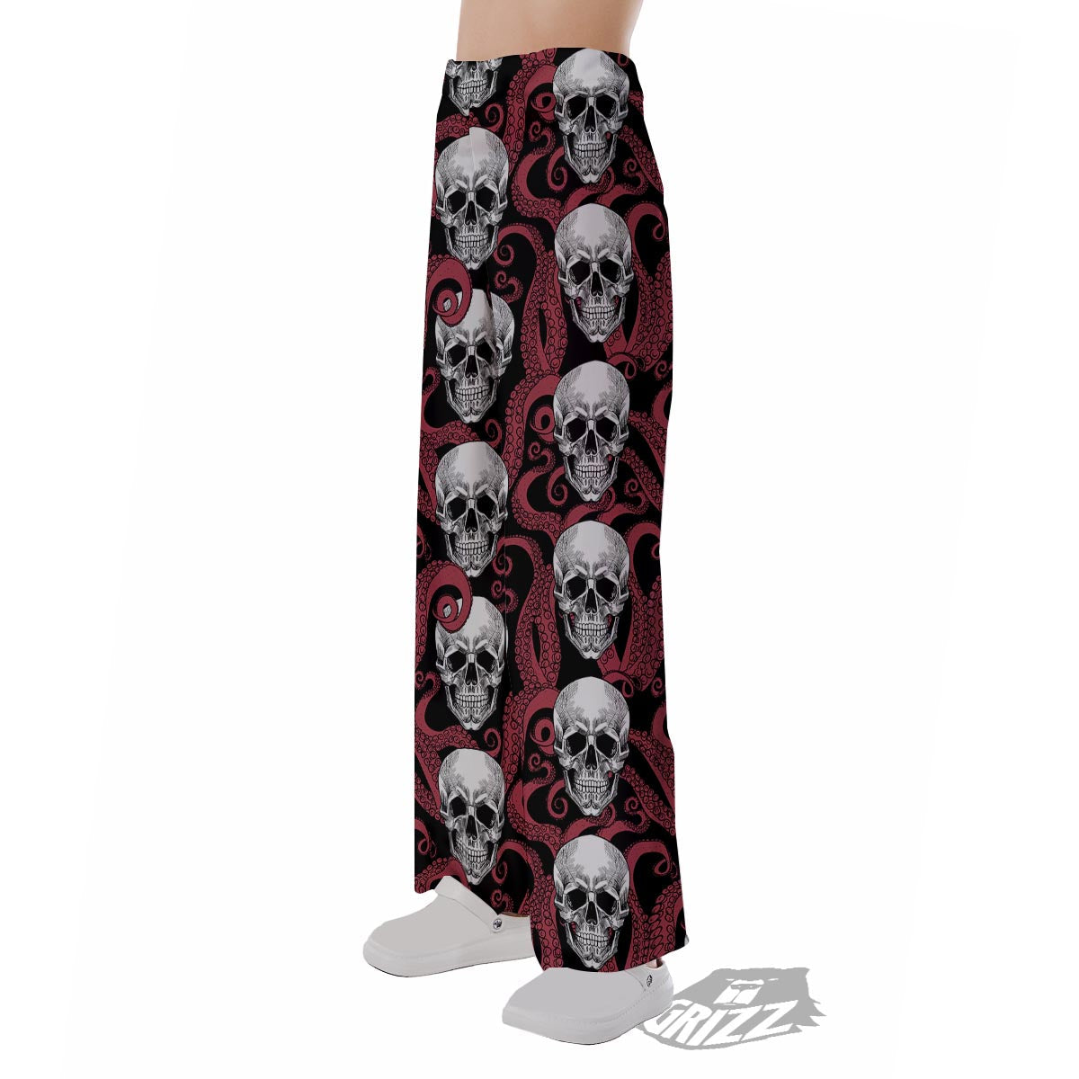 Octopus Skull Red Print Pattern Pajama Pants-grizzshop