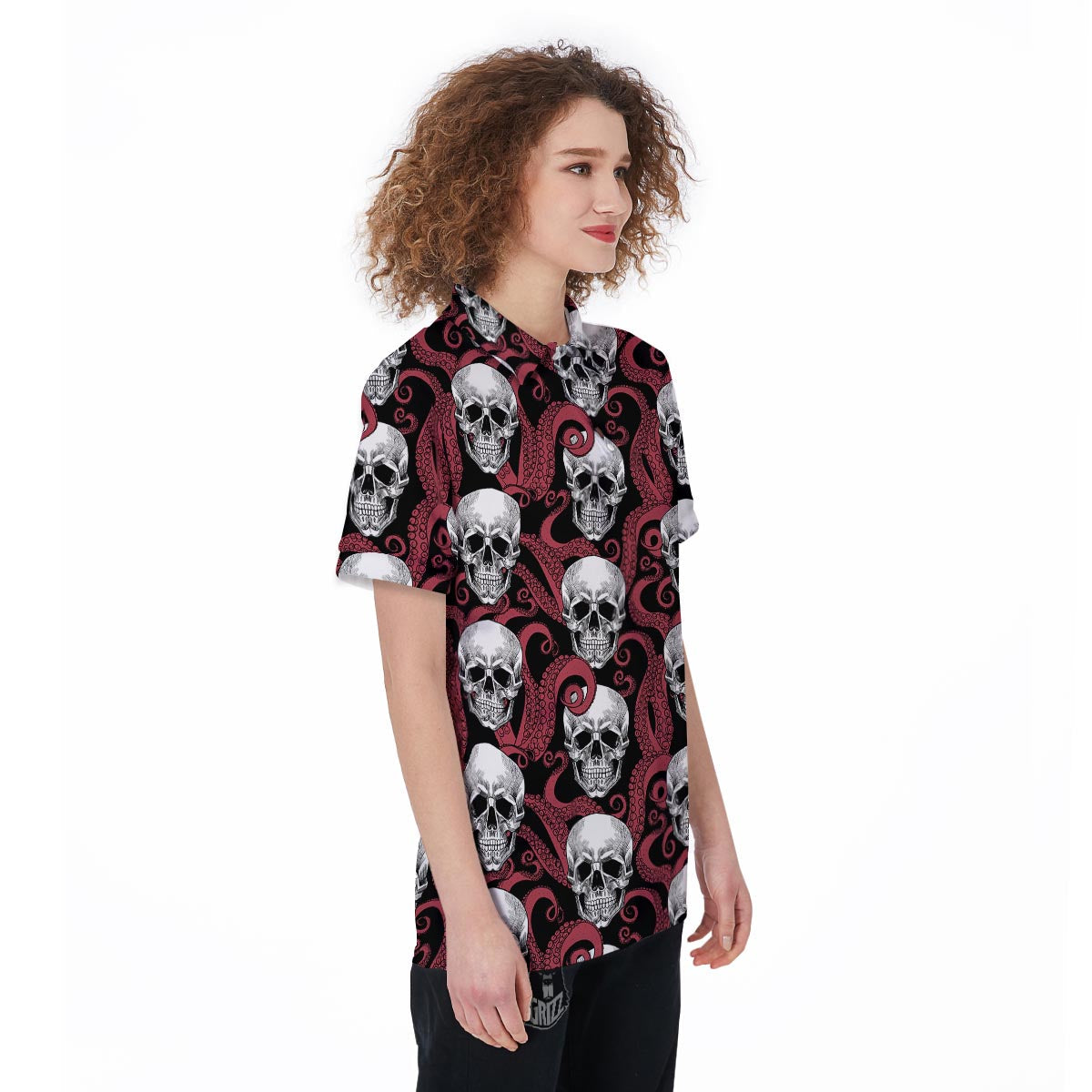 Octopus Skull Red Print Pattern Women's Golf Shirts-grizzshop