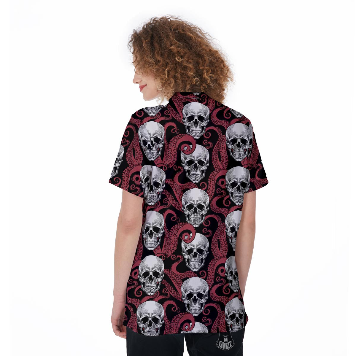 Octopus Skull Red Print Pattern Women's Golf Shirts-grizzshop