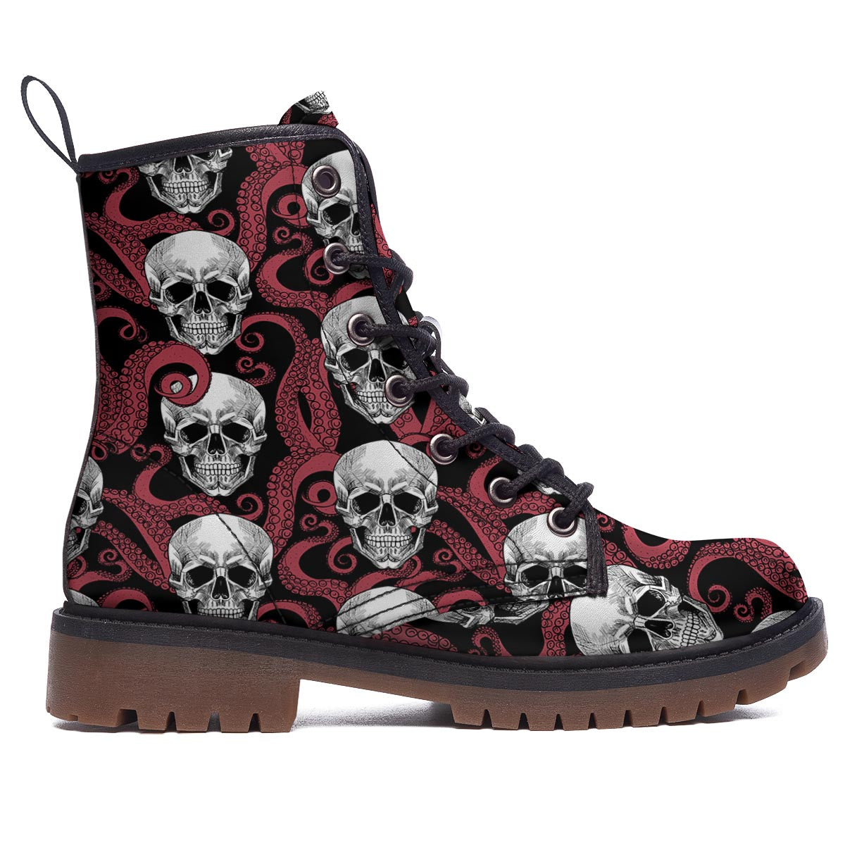 Octopus Skull Red Print Pattern Work Boots-grizzshop