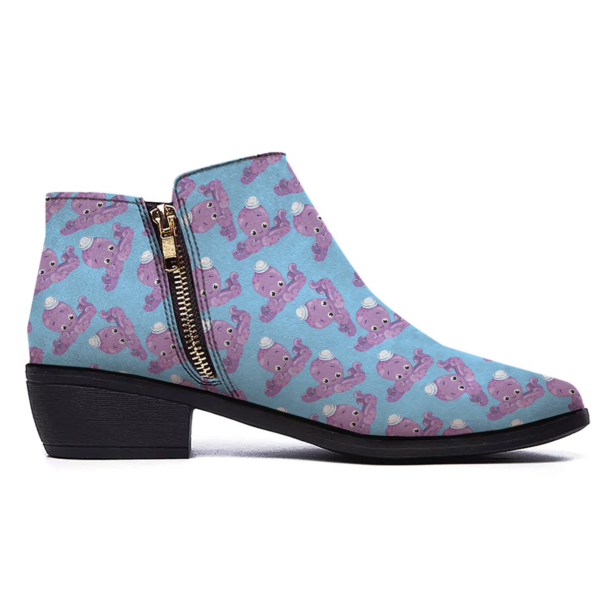 Octopus Teal And Purple Print Pattern Ankle Boots-grizzshop