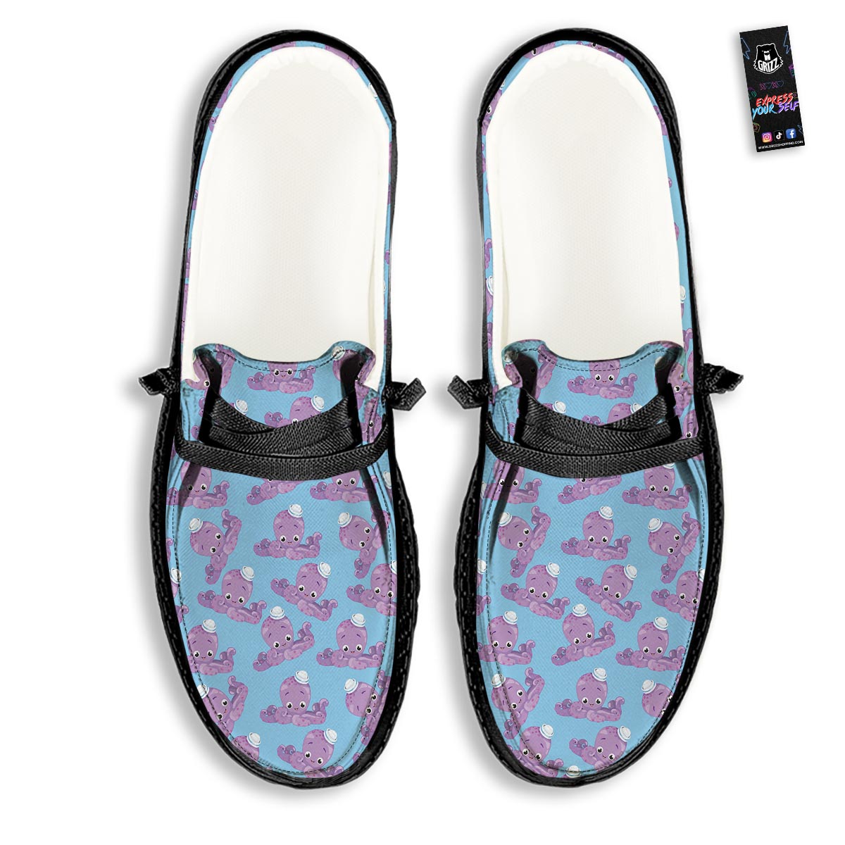 Octopus Teal And Purple Print Pattern Black Loafers-grizzshop