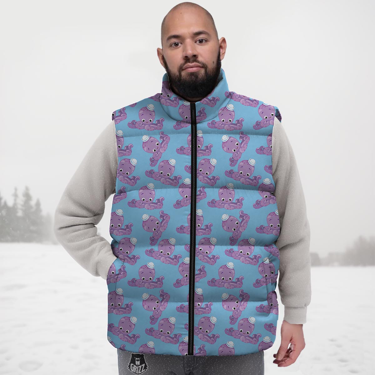Octopus Teal And Purple Print Pattern Down Vest