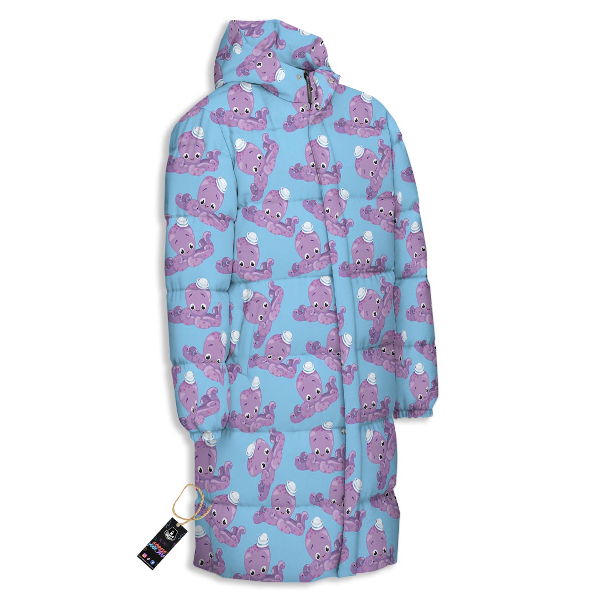 Octopus Teal And Purple Print Pattern Long Down Jacket-grizzshop