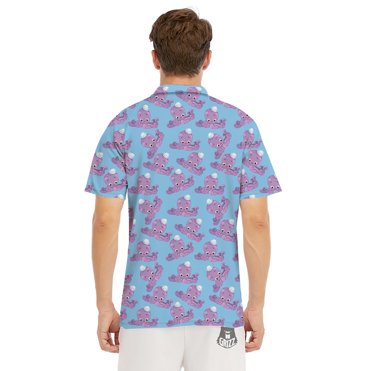 Octopus Teal And Purple Print Pattern Men's Golf Shirts-grizzshop