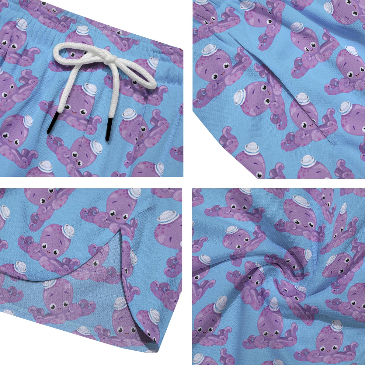 Octopus Teal And Purple Print Pattern Men's Running Shorts-grizzshop