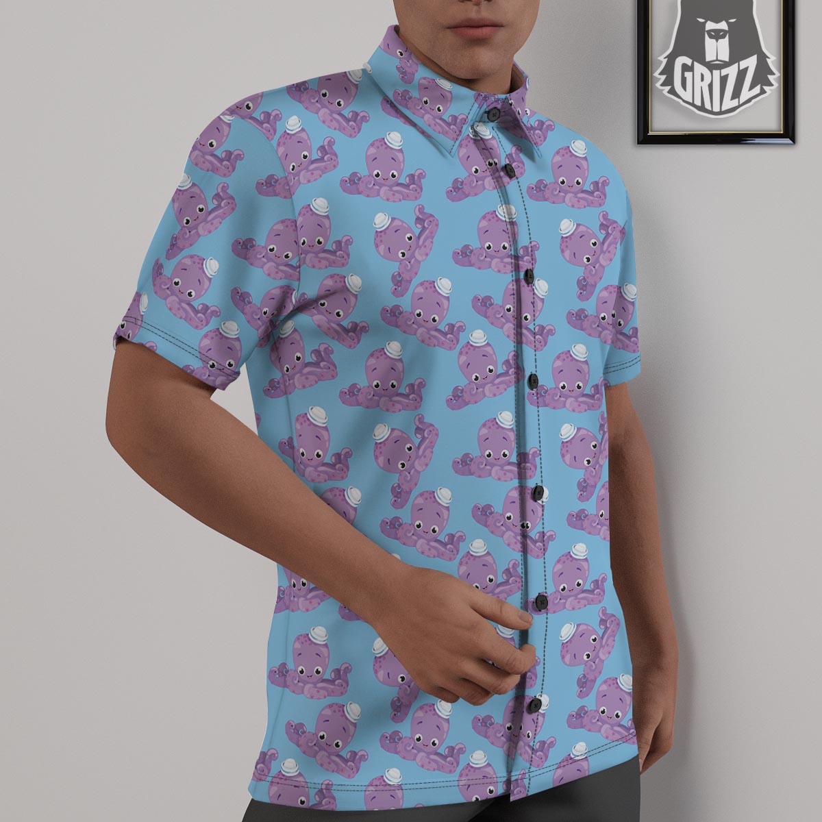 Octopus Teal And Purple Print Pattern Untucked Shirts-grizzshop