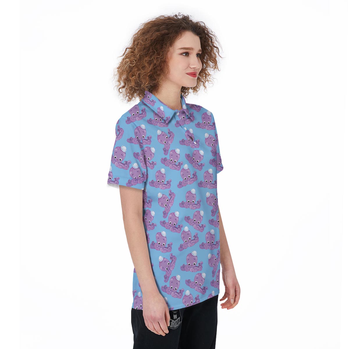 Octopus Teal And Purple Print Pattern Women's Golf Shirts-grizzshop