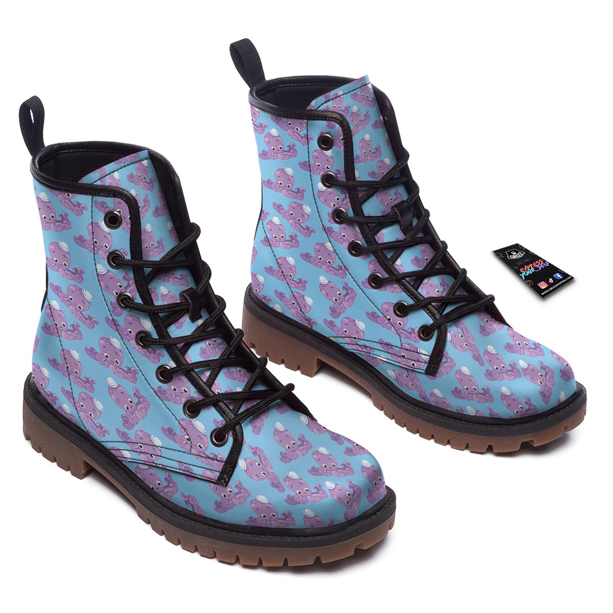 Octopus Teal And Purple Print Pattern Work Boots-grizzshop