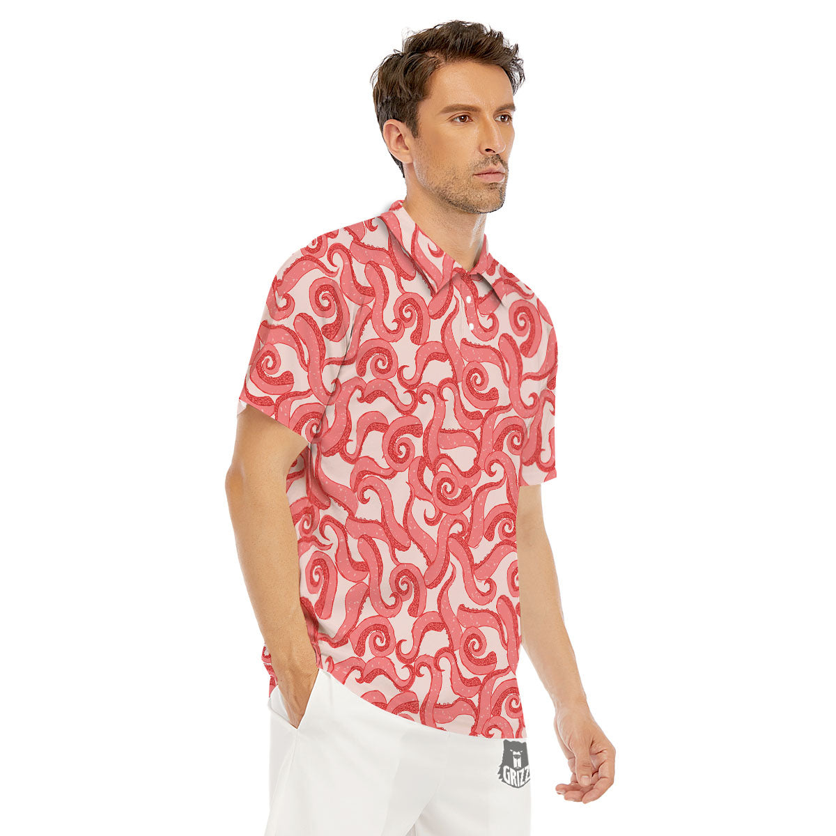 Octopus Tentacles Pink Print Pattern Men's Golf Shirts-grizzshop