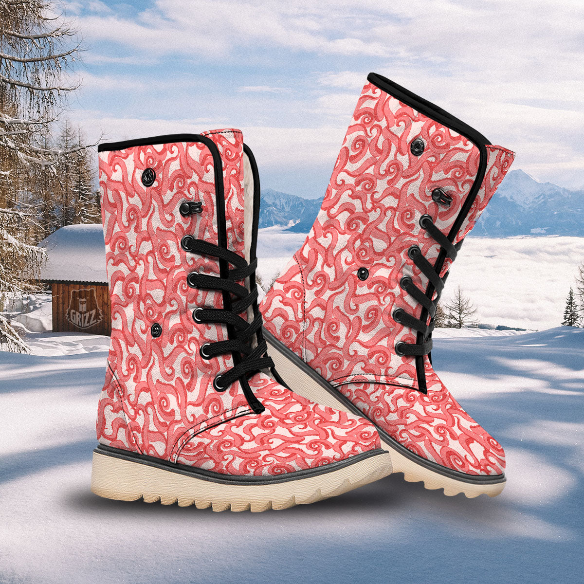 Octopus Tentacles Pink Print Pattern Snow Boots-grizzshop