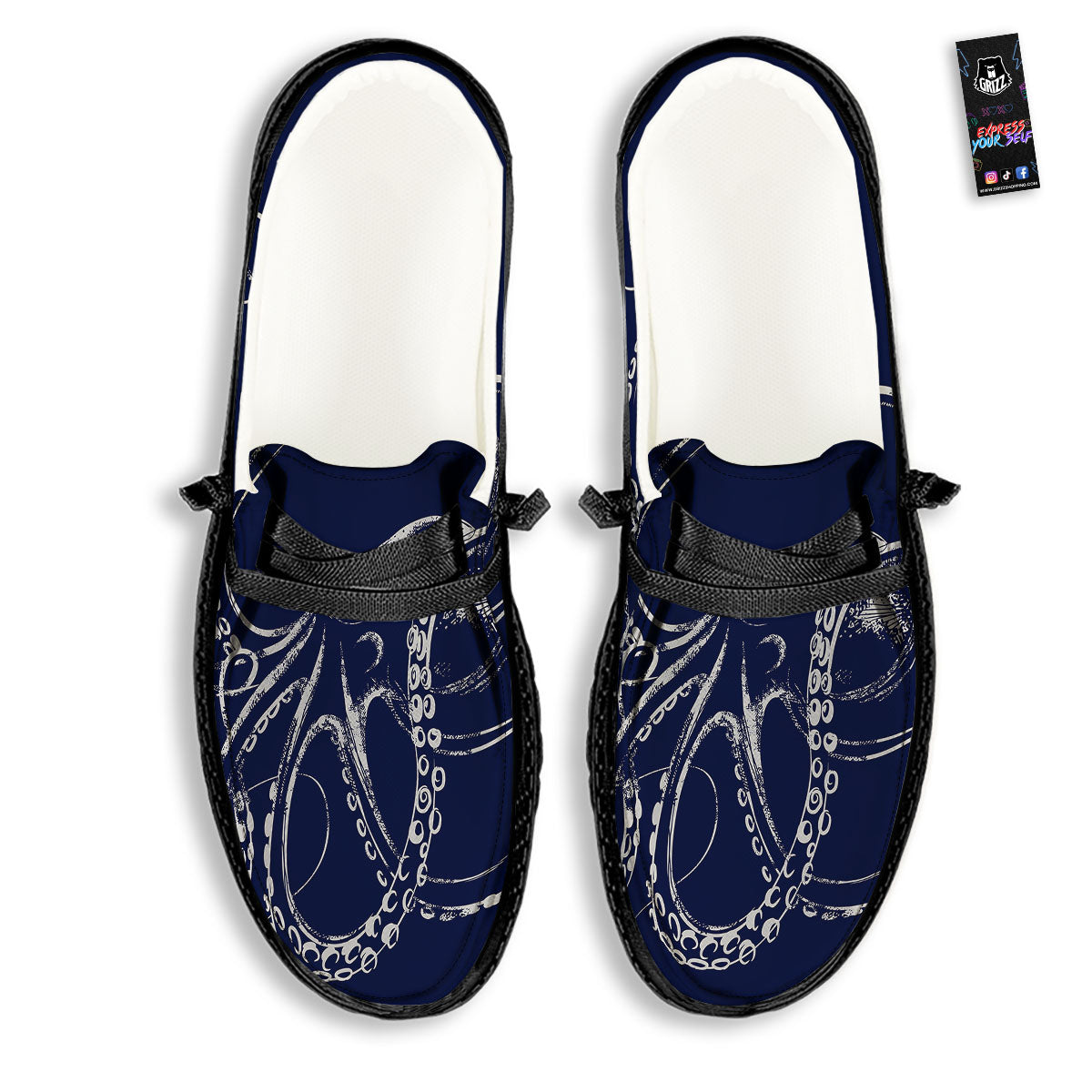 Octopus Tentacles Print Black Loafers-grizzshop