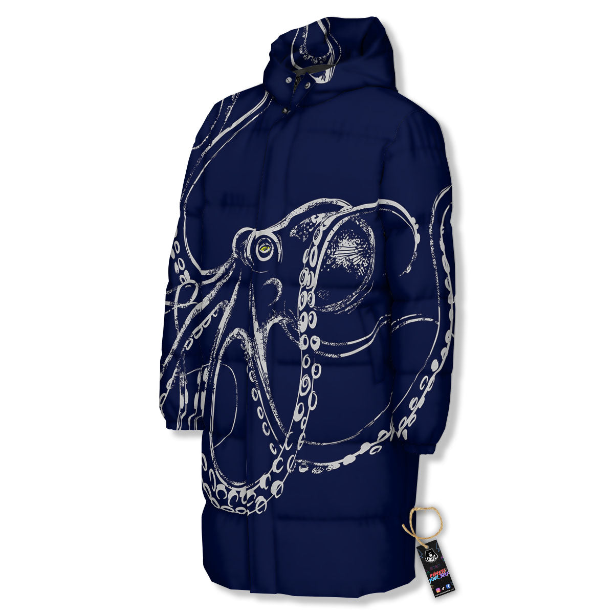 Octopus Tentacles Print Long Down Jacket-grizzshop