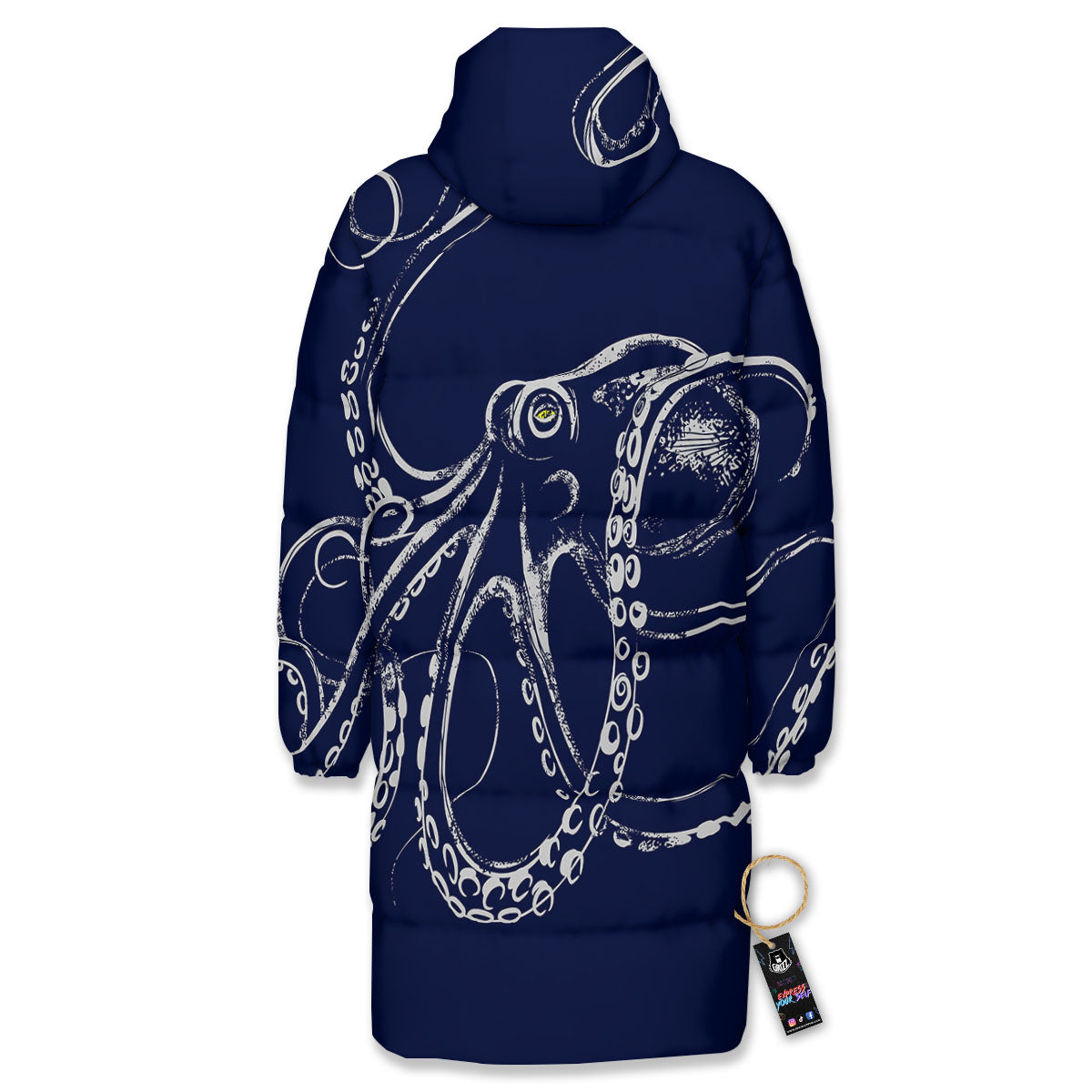 Octopus Tentacles Print Long Down Jacket-grizzshop