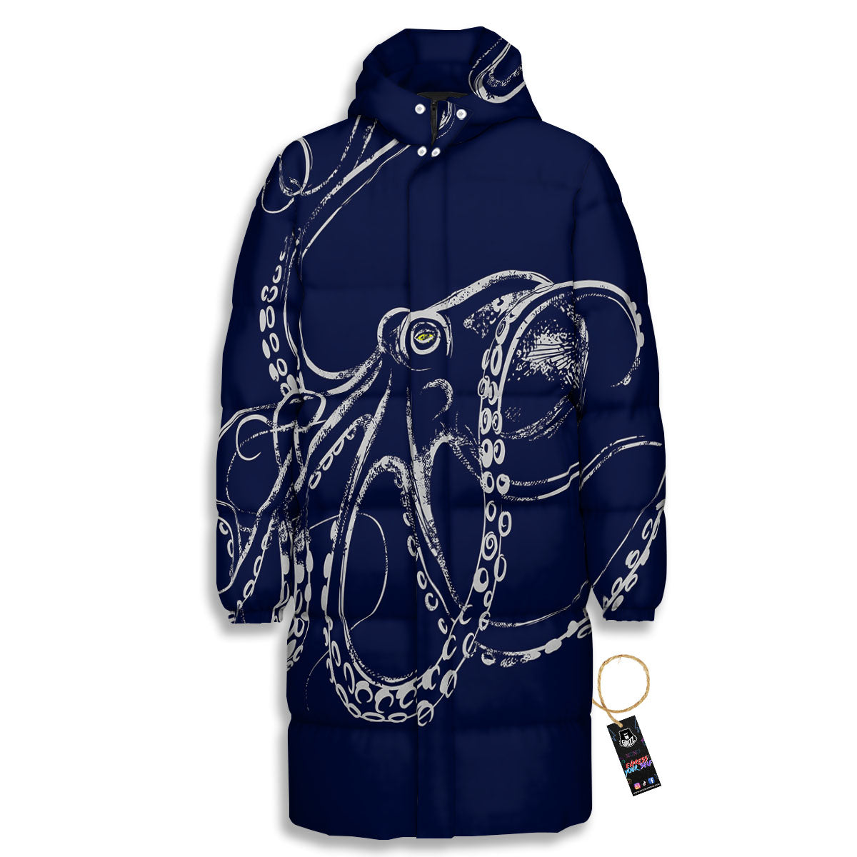 Octopus Tentacles Print Long Down Jacket-grizzshop