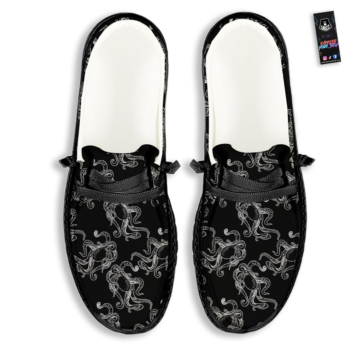 Octopus Tentacles Print Pattern Black Loafers-grizzshop