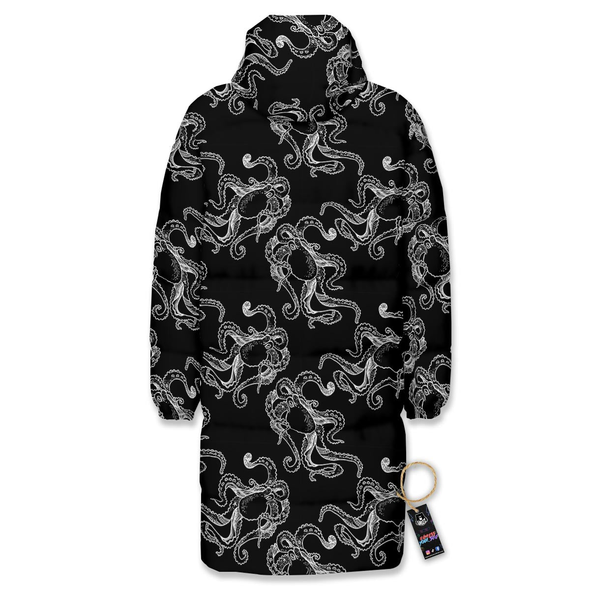 Octopus Tentacles Print Pattern Long Down Jacket-grizzshop