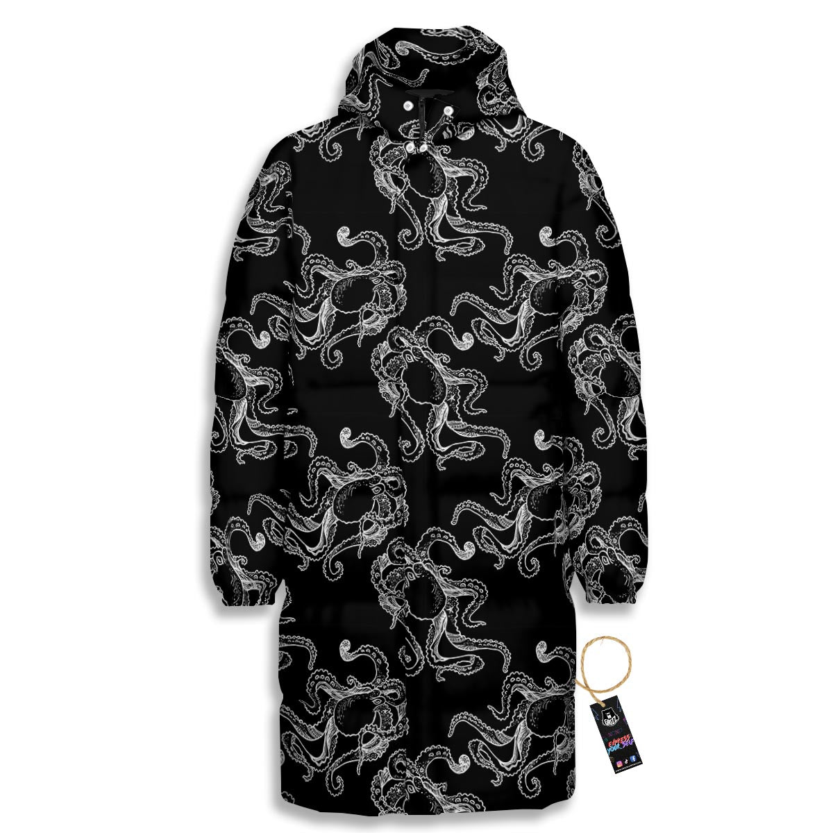 Octopus Tentacles Print Pattern Long Down Jacket-grizzshop