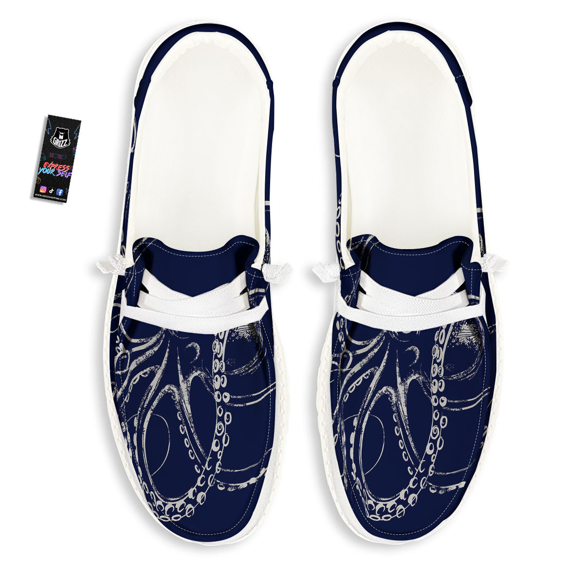 Octopus Tentacles Print White Loafers-grizzshop