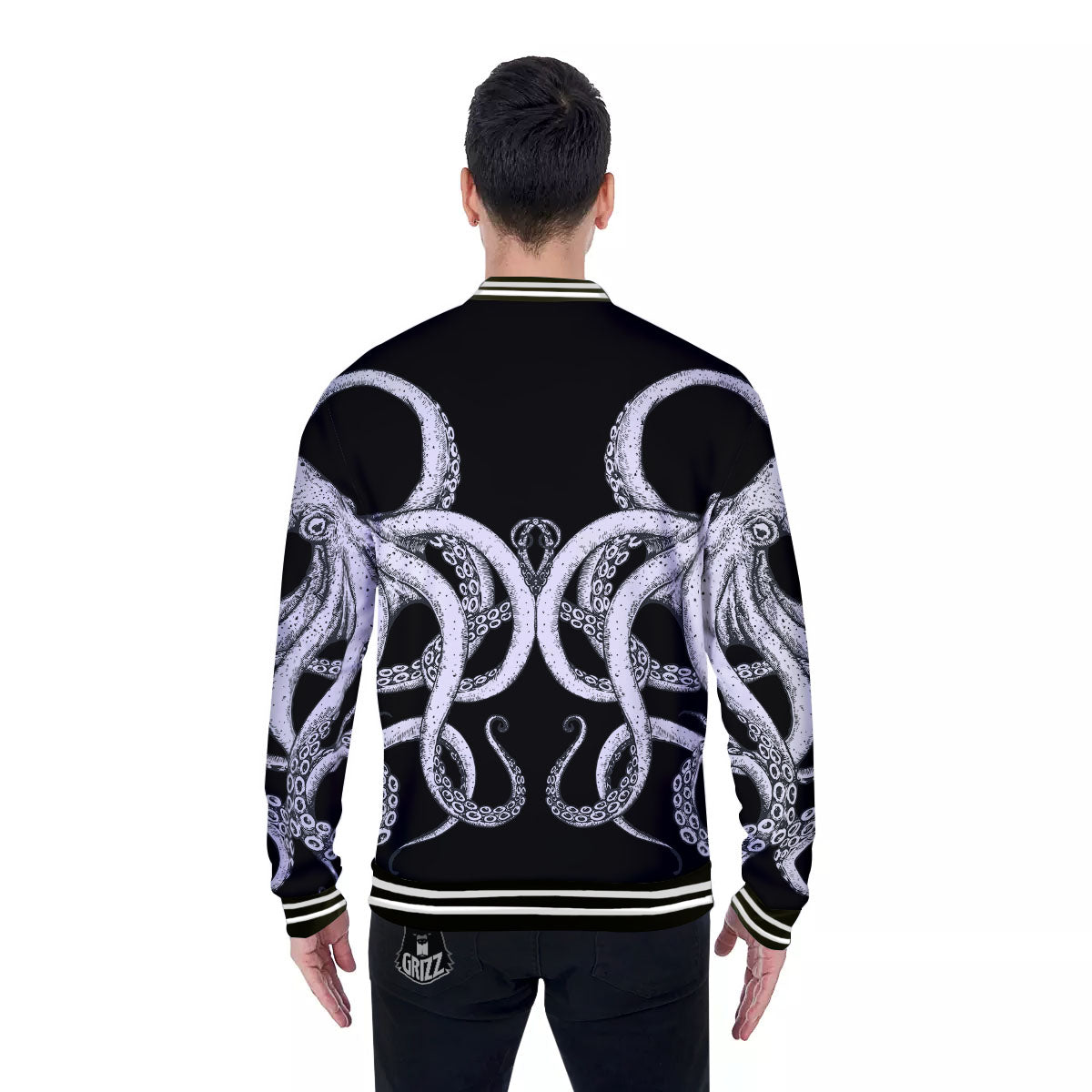 Octopus Tentacles White And Black Print Baseball Jacket-grizzshop