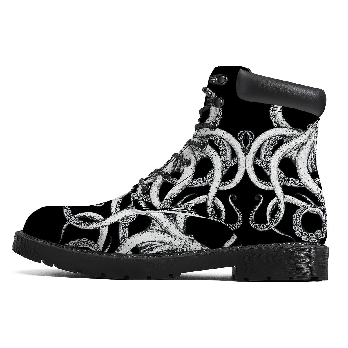 Octopus Tentacles White And Black Print Boots-grizzshop