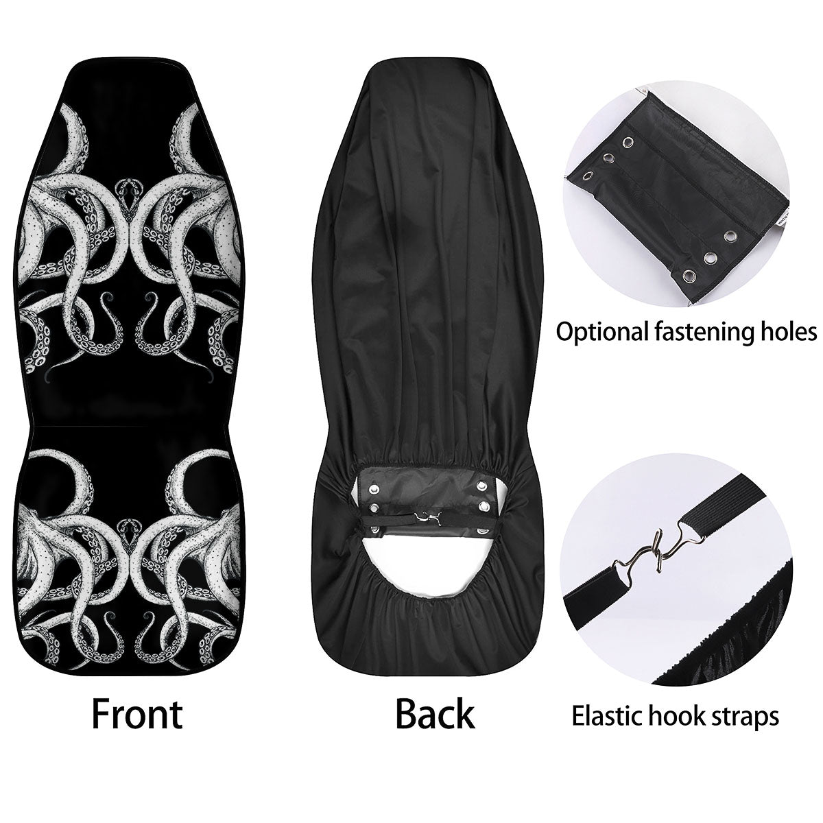 Octopus Tentacles White And Black Print Car Seat Covers-grizzshop