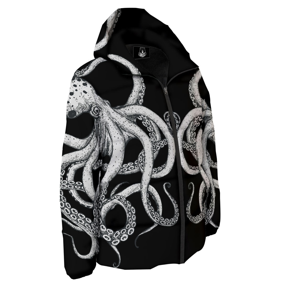 Octopus Tentacles White And Black Print Down Jacket-grizzshop