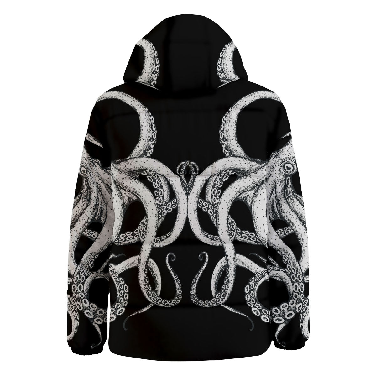 Octopus Tentacles White And Black Print Down Jacket-grizzshop