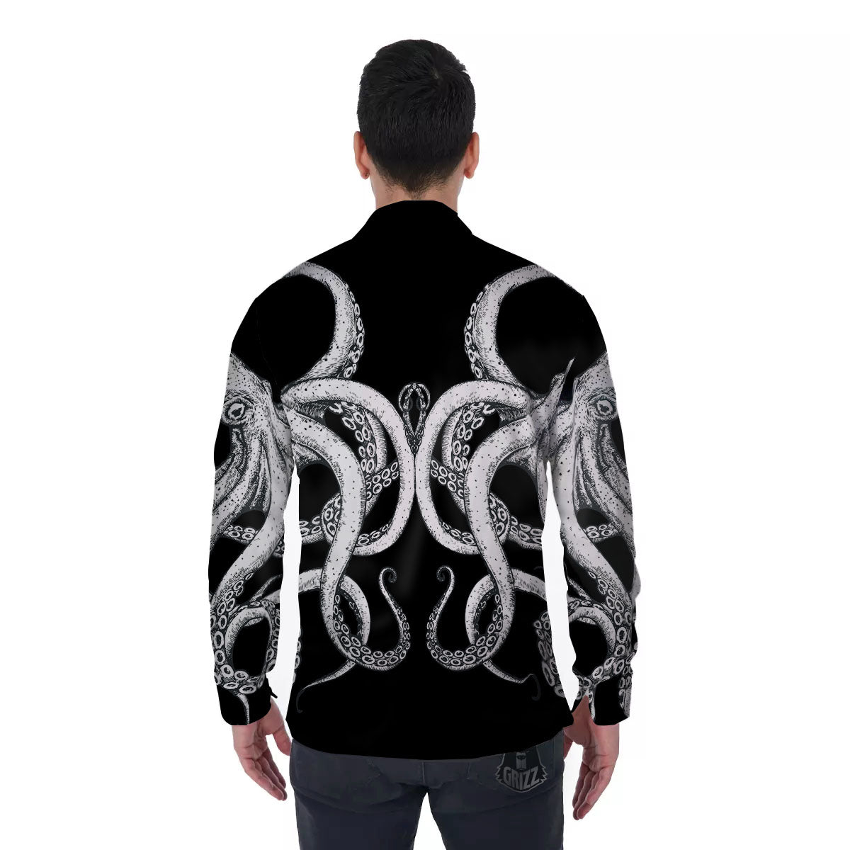 Octopus Tentacles White And Black Print Men's Long Sleeve Shirts-grizzshop