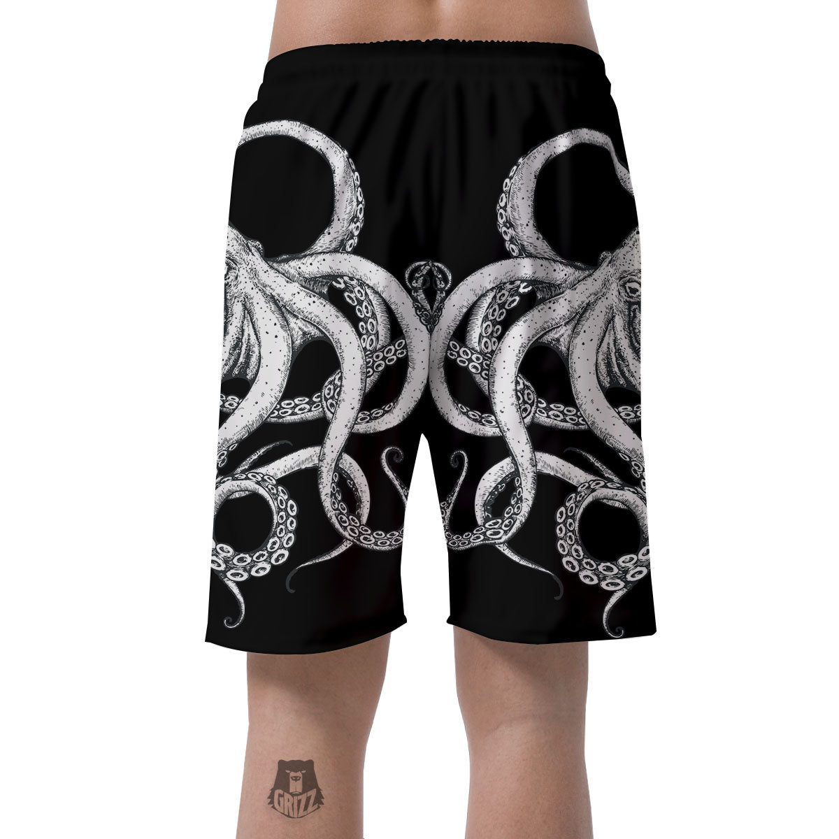 Octopus Tentacles White And Black Print Men's Shorts-grizzshop