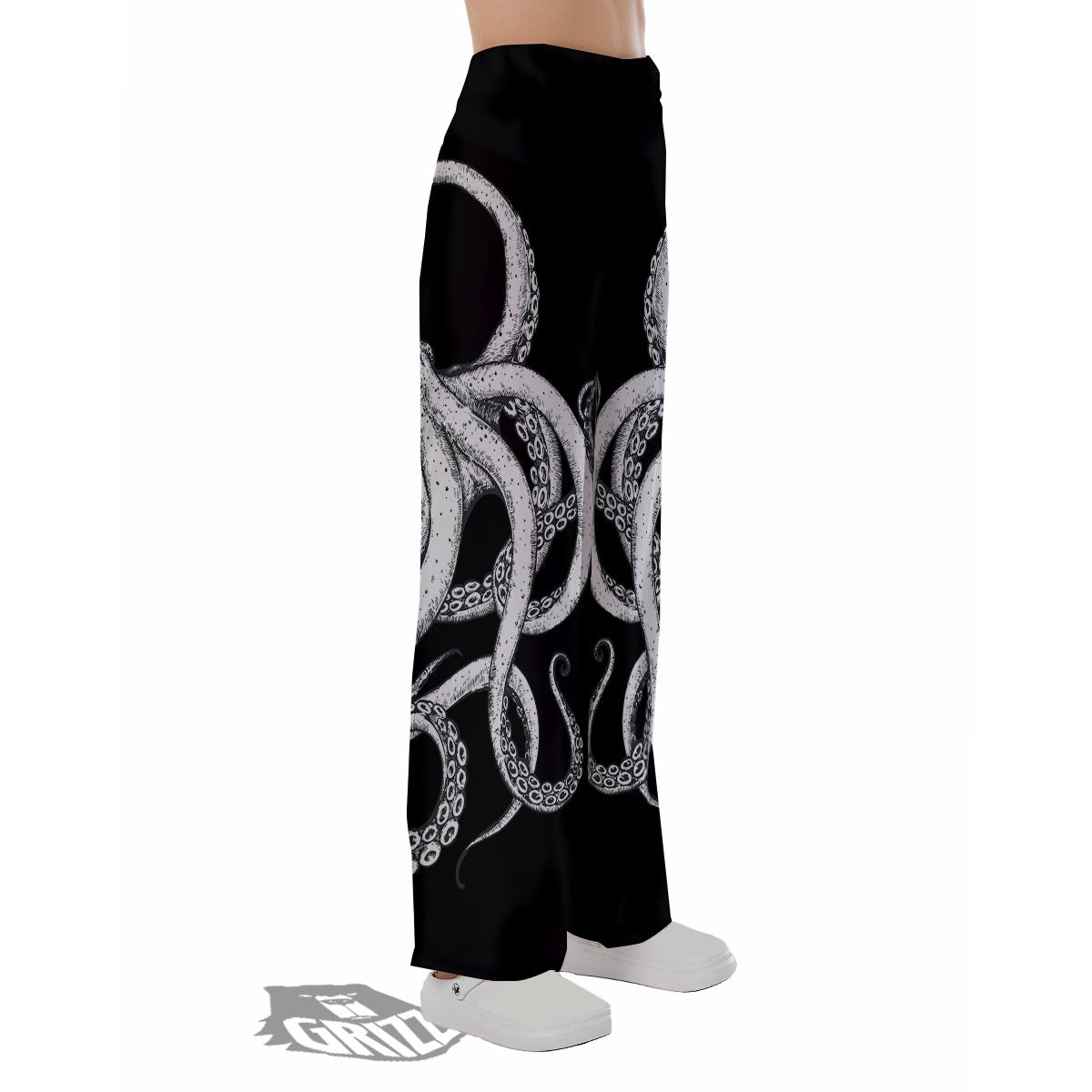 Octopus Tentacles White And Black Print Pajama Pants-grizzshop