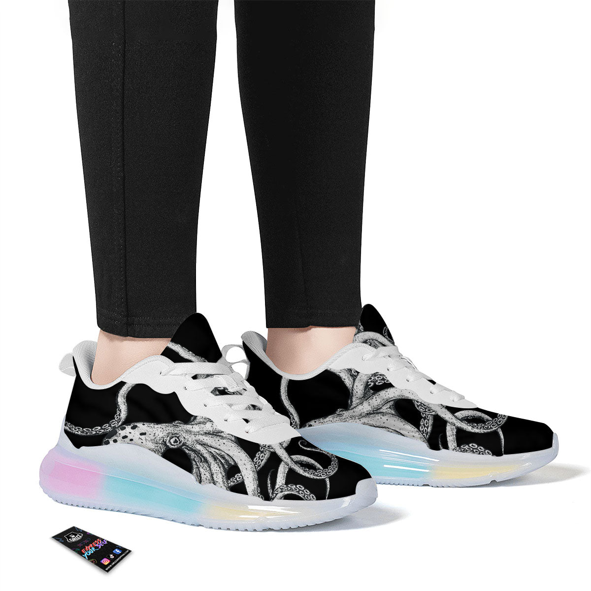 Octopus Tentacles White And Black Print Running Sneakers-grizzshop