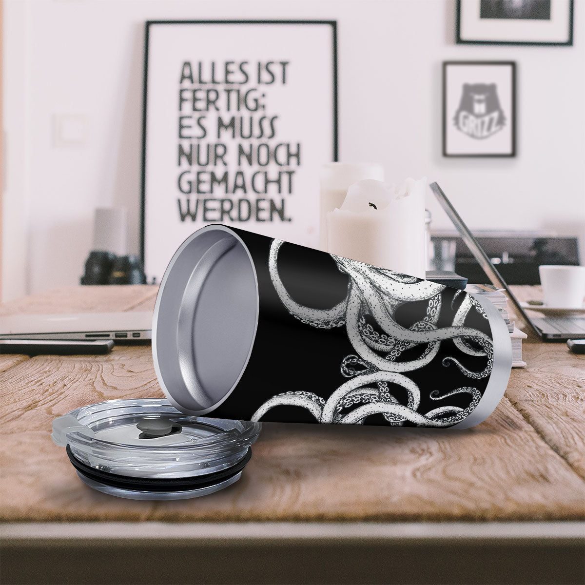 Octopus Tentacles White And Black Print Tumbler-grizzshop