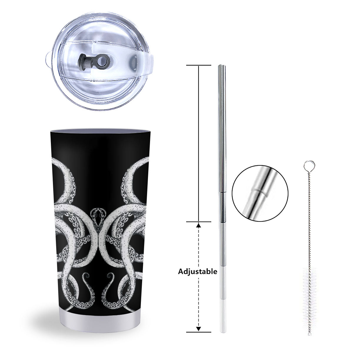 Octopus Tentacles White And Black Print Tumbler-grizzshop