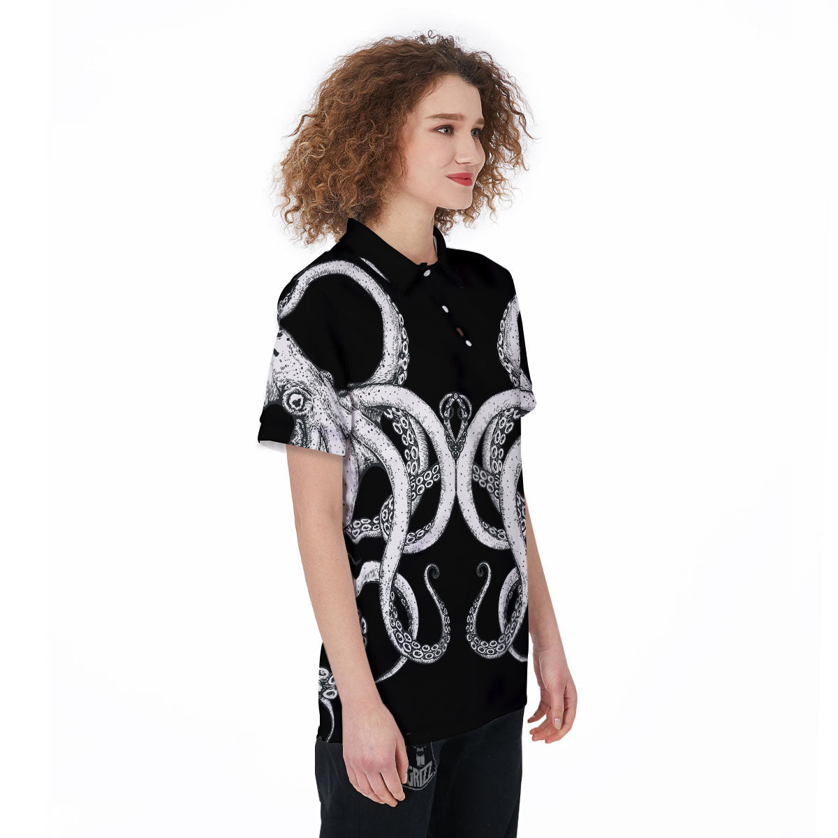 Octopus Tentacles White And Black Print Women's Golf Shirts-grizzshop