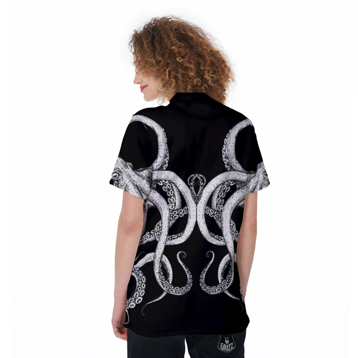 Octopus Tentacles White And Black Print Women's Golf Shirts-grizzshop