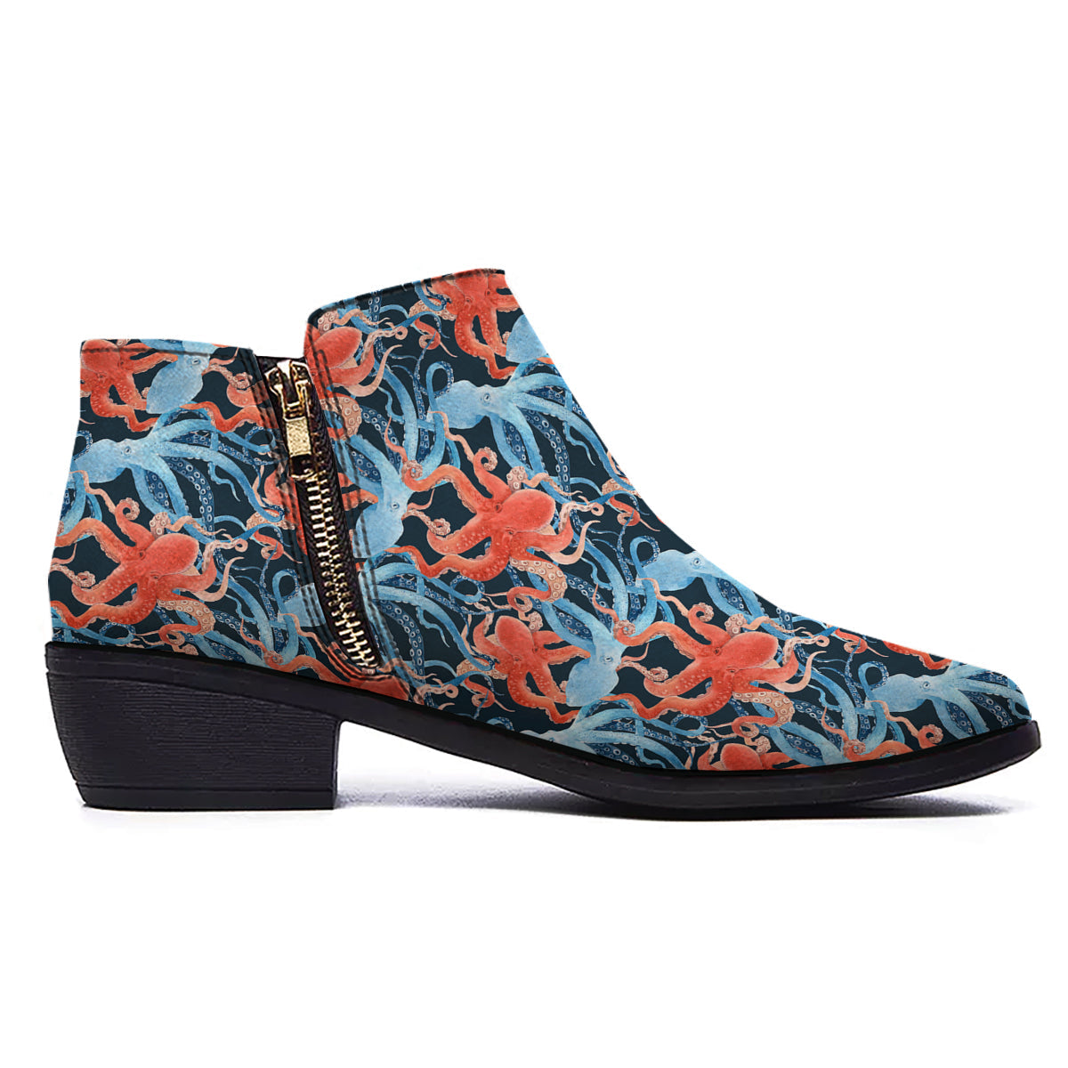 Octopus Watercolor Print Pattern Ankle Boots-grizzshop