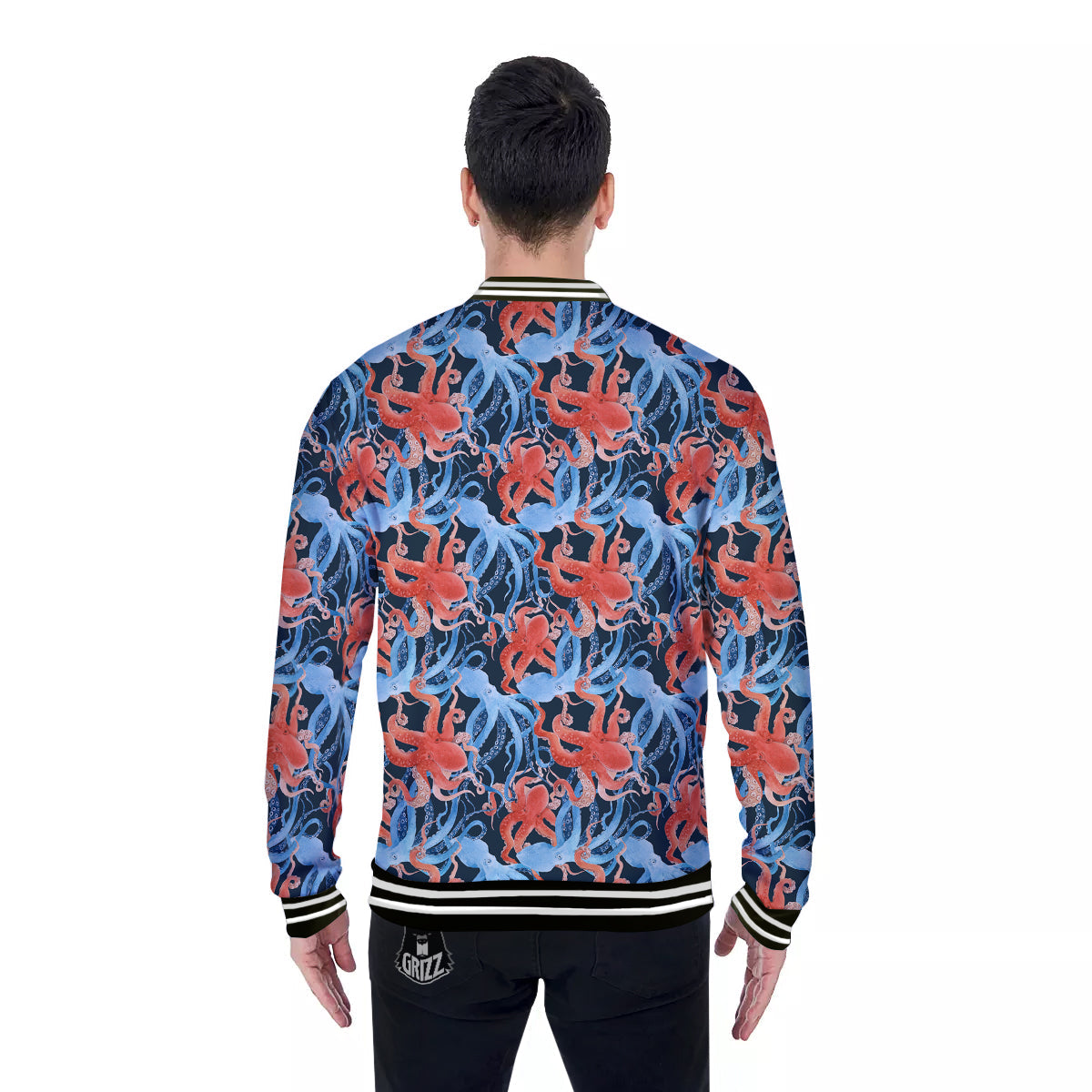 Octopus Watercolor Print Pattern Baseball Jacket-grizzshop