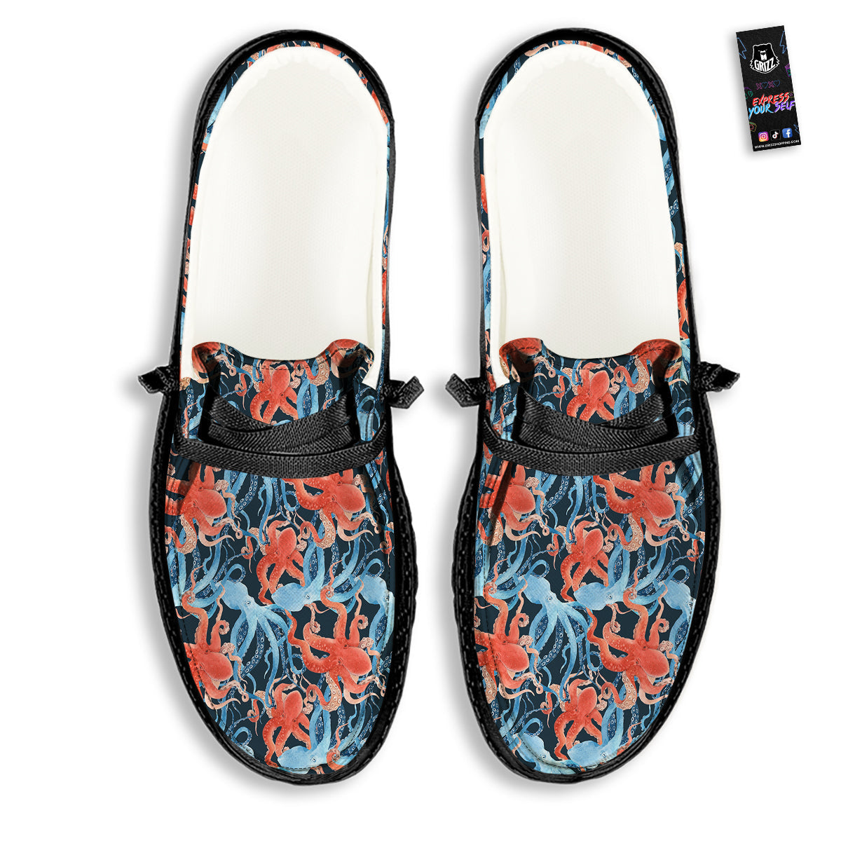 Octopus Watercolor Print Pattern Black Loafers-grizzshop