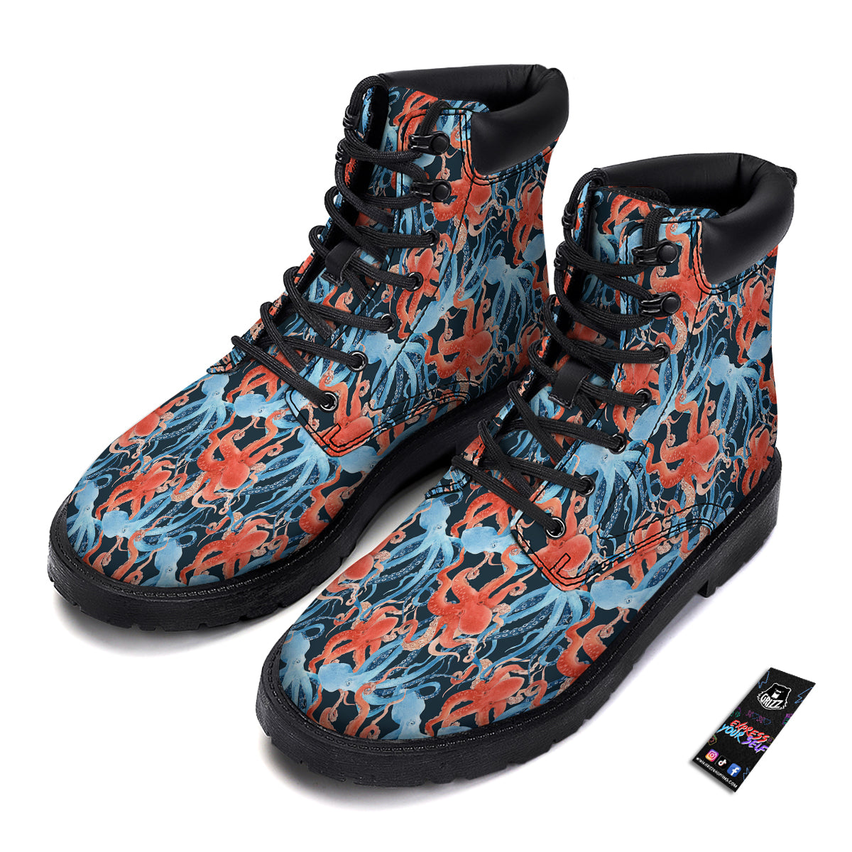 Octopus Watercolor Print Pattern Boots-grizzshop