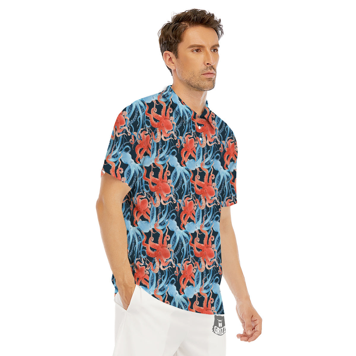Octopus Watercolor Print Pattern Men's Golf Shirts-grizzshop