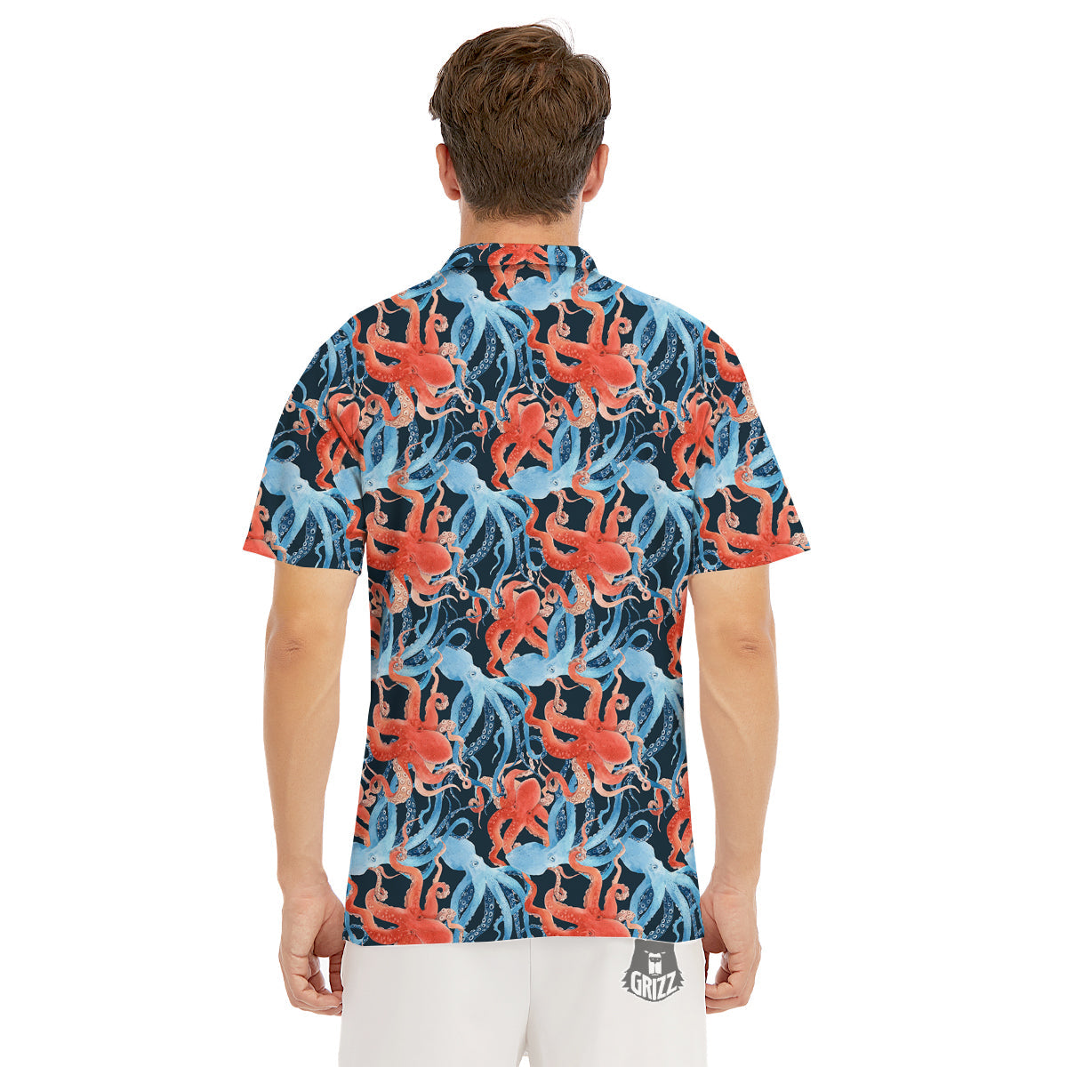 Octopus Watercolor Print Pattern Men's Golf Shirts-grizzshop