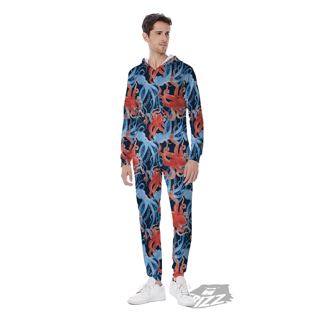 Octopus Watercolor Print Pattern Men's Jumpsuit-grizzshop