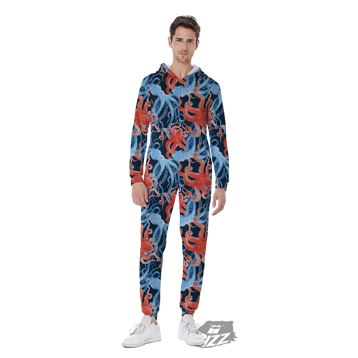 Octopus Watercolor Print Pattern Men's Jumpsuit-grizzshop