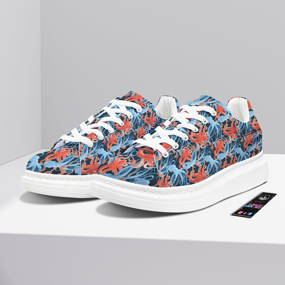 Octopus Watercolor Print Pattern Platform Shoes-grizzshop